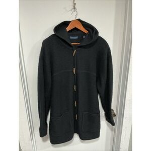 KAREN SCOTT PURE 100% Wool Long Hooded Sweater Jacket, Australia, Black, XXL